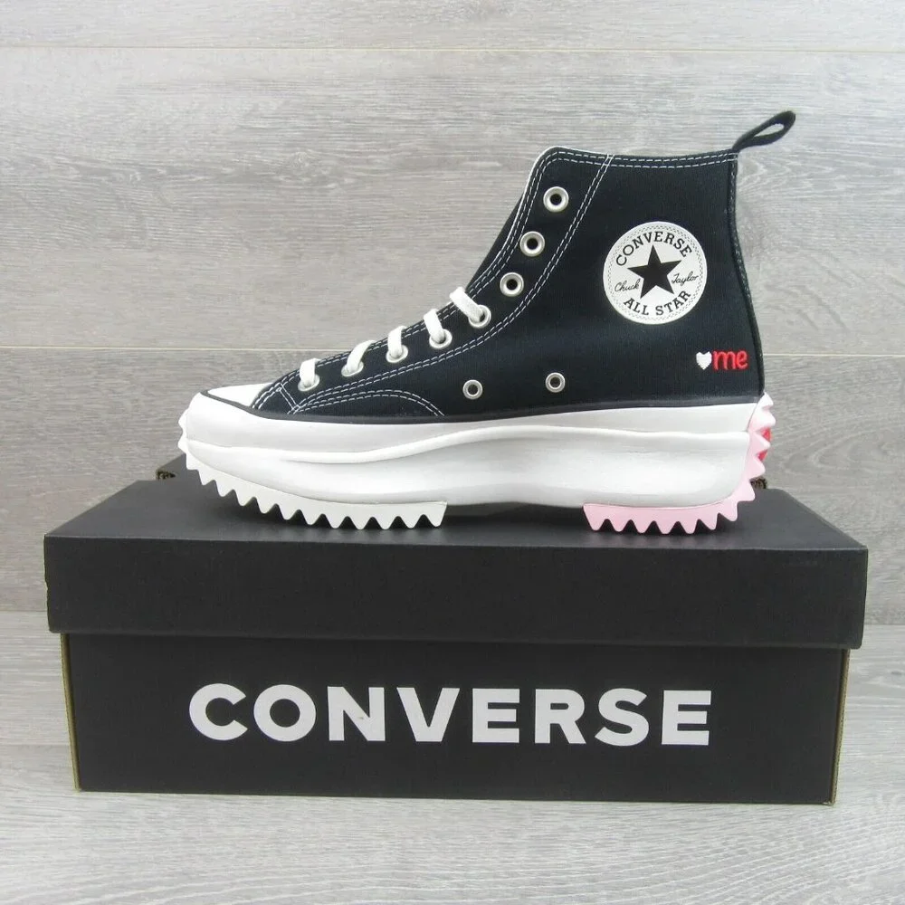 Converse Run Star Hike HI "Love" Sneakers Women's Size 7.5 Black Red NEW - Picture 3 of 16